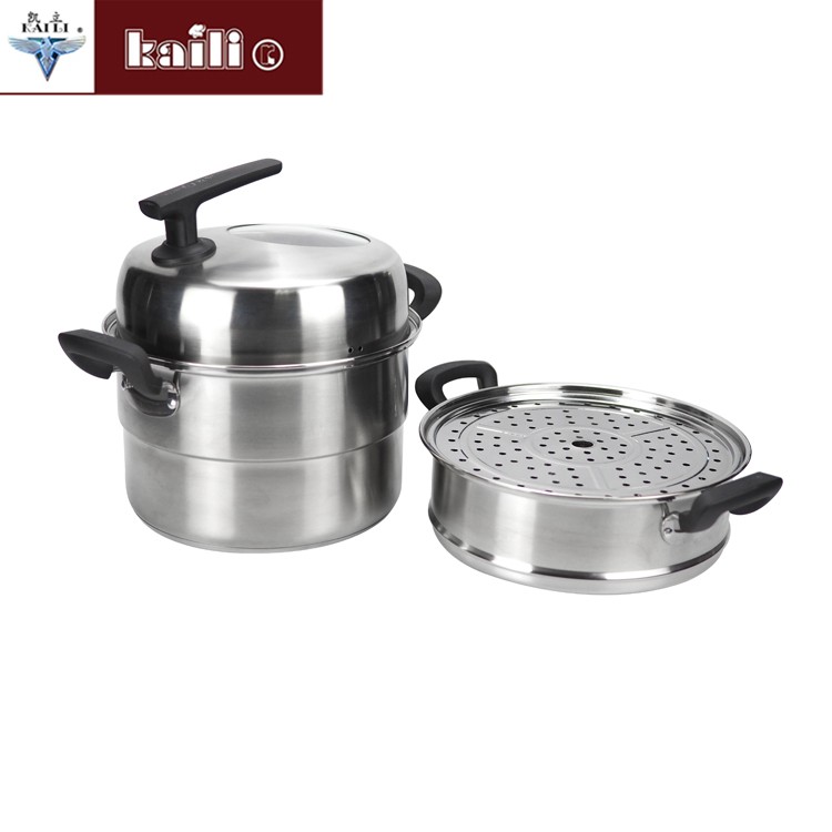 Stainless steel visible double-bottom American-style steamer, large-capacity deepened and thickened steamer, single-grate three-layer steamed buns and dumplings detail image 3