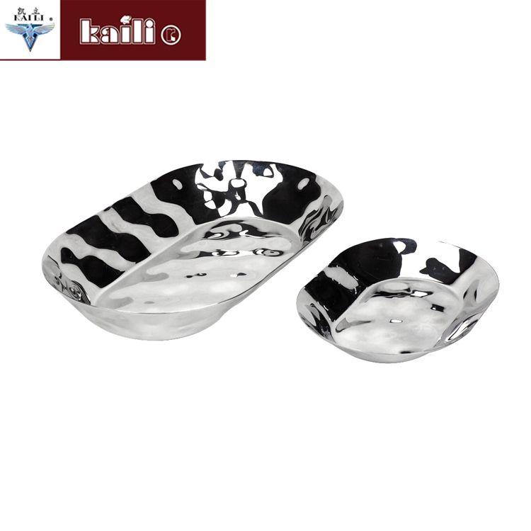 Stainless steel oval-shaped hand-hammered craft plates, living room hotel fruit plates, pastry plates, candy plates