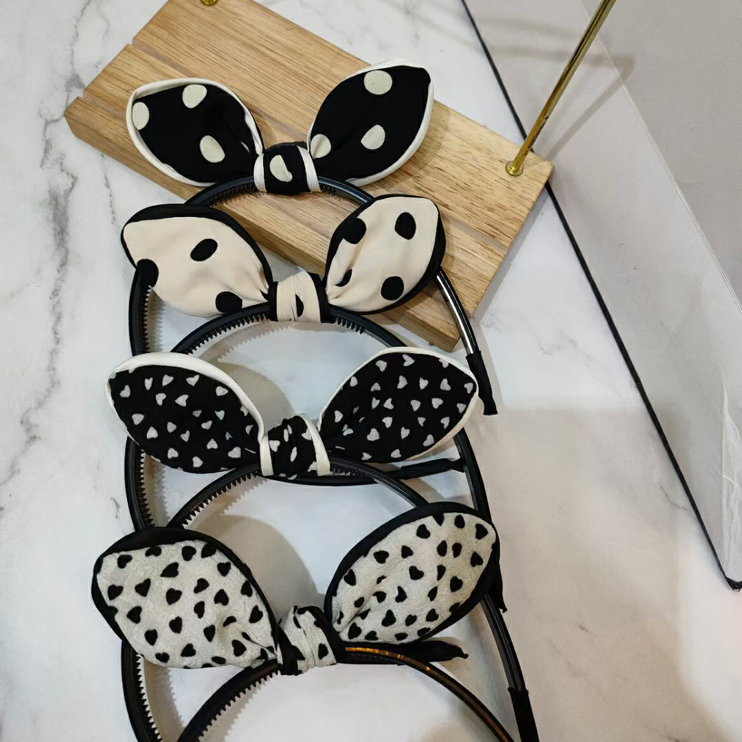 新款爱心兔耳朵发箍蝴兔蝶结饰品发夹可爱头饰图