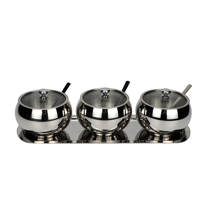 304 stainless steel three-flavor seasoning box, seasoning rack, household seasoning jar, monosodium glutamate and chicken essence jar, enlarged and thickened detail image 2
