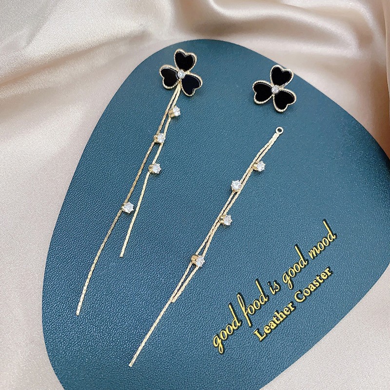 S925 Silver Needle Zircon Earrings A Pair Of Wear Leaf Tassel Earrings Female Super Fairy Temperament High-Grade Love Earrings Specification drawing