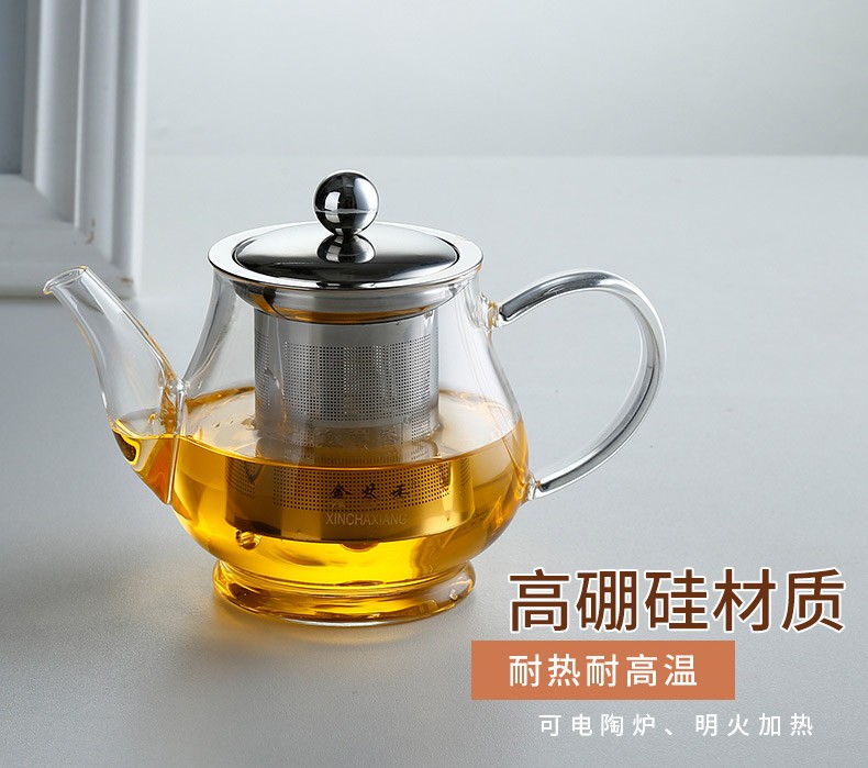 批发人工吹制高硼硅耐热玻璃壶隔漏茶壶茶杯茶具详情3