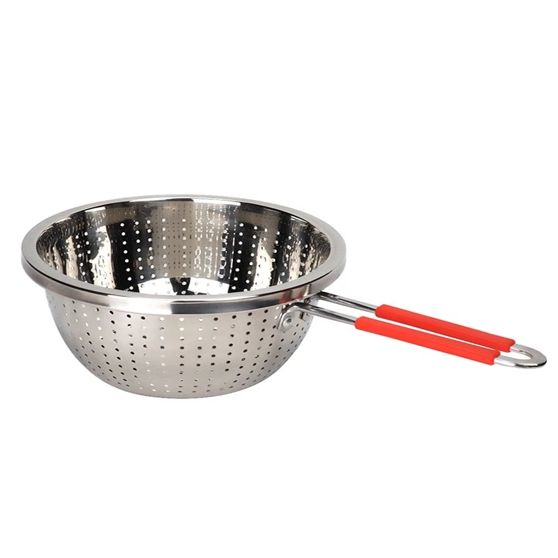 Stainless steel thickened single-handle small hole fruit basket, vegetable washing basin, draining basket, multi-purpose kitchen basket detail image 2