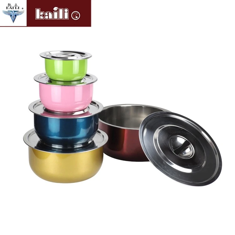A set of 5-piece stainless steel cooking pot with a colorful lid detail image 3