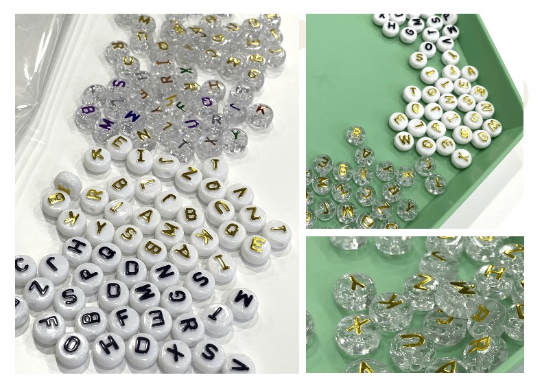 Acrylic convex letter beads 6*10mm, scallion powder gilding diy children's toy accessories detail image 4