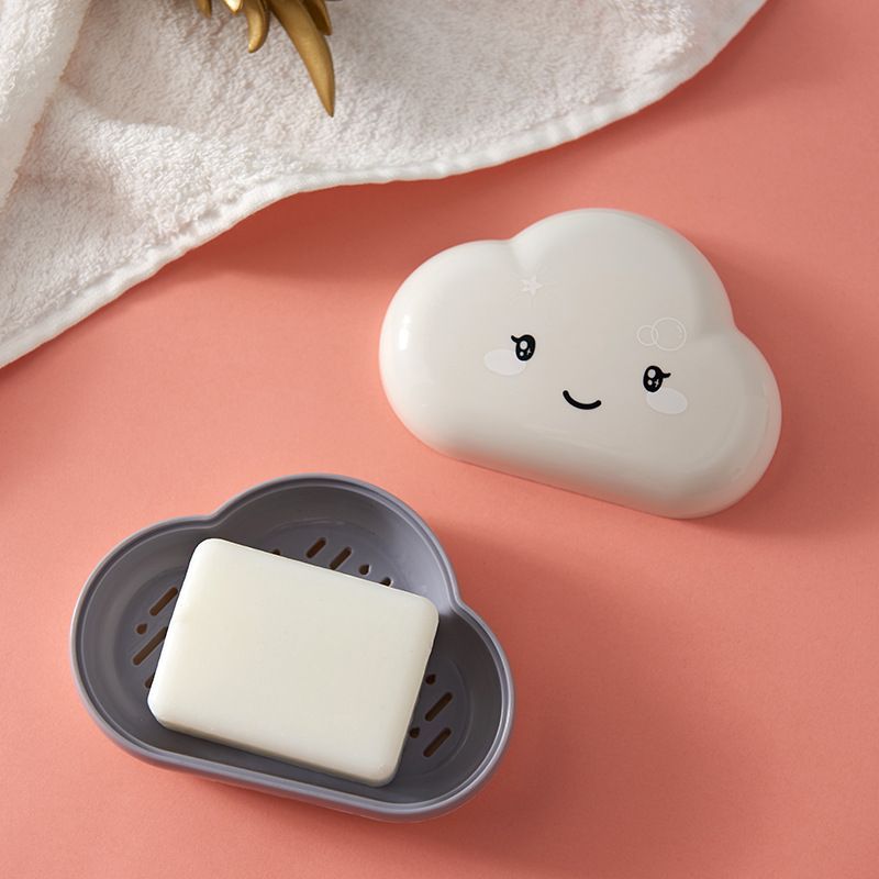 Creative cartoon cute cloud soap box, home bathroom draining soap box with lid, soap rack, double-layer soap box details Picture