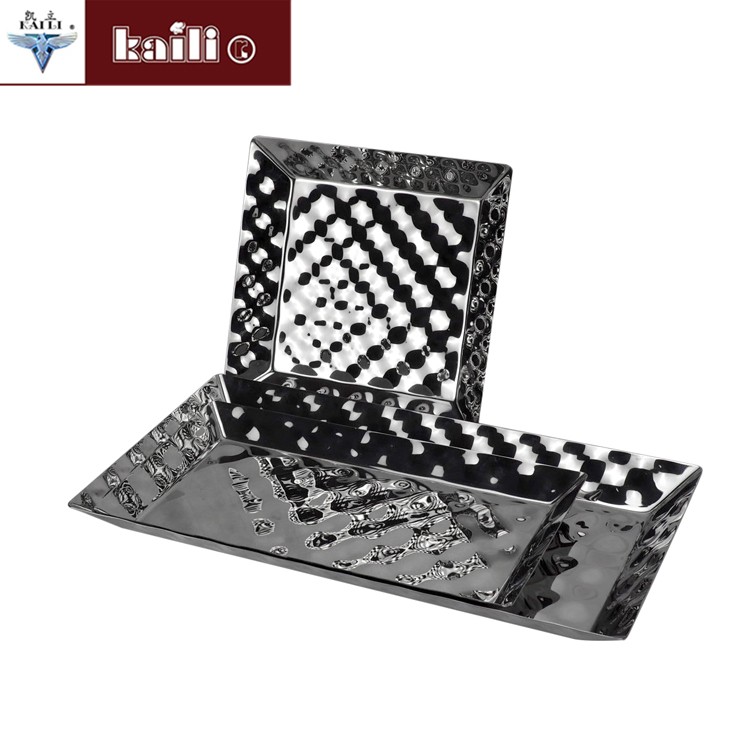 Stainless steel square and rectangular hand-made craft plates, living room hotel fruit plates, pastry plates, candy plates detail image 4