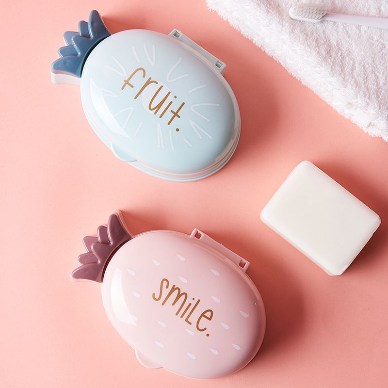 New cute cartoon pineapple soap box, home bathroom draining plastic soap box, student dormitory covered soap box full figure