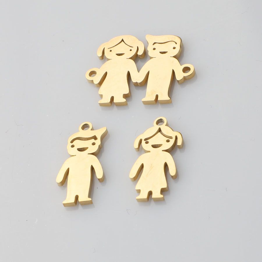 The polished mirror-finish titanium steel golden steel color boy and girl pendant does not fade