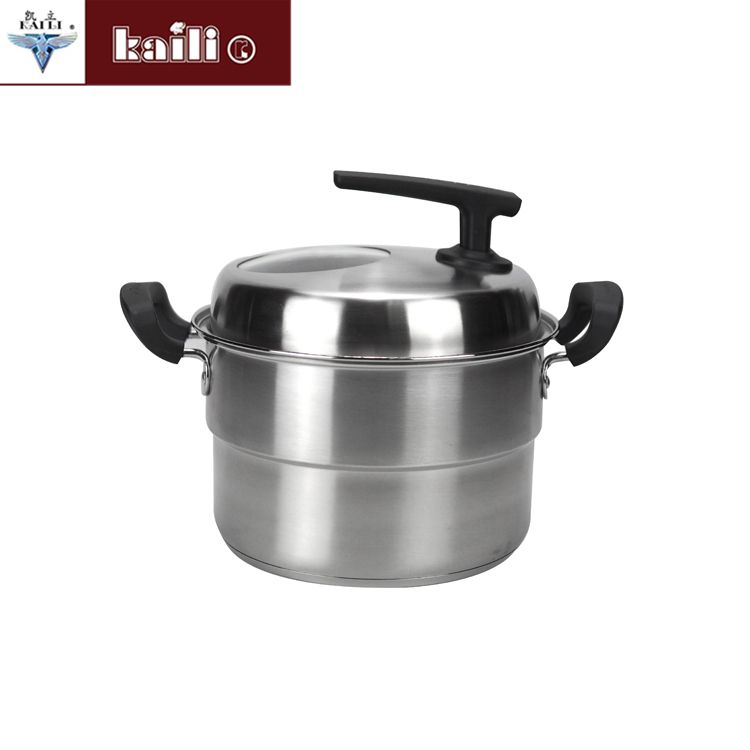 不锈钢可视复底美式蒸锅大容量加深加厚蒸锅单篦三层蒸馒头包子