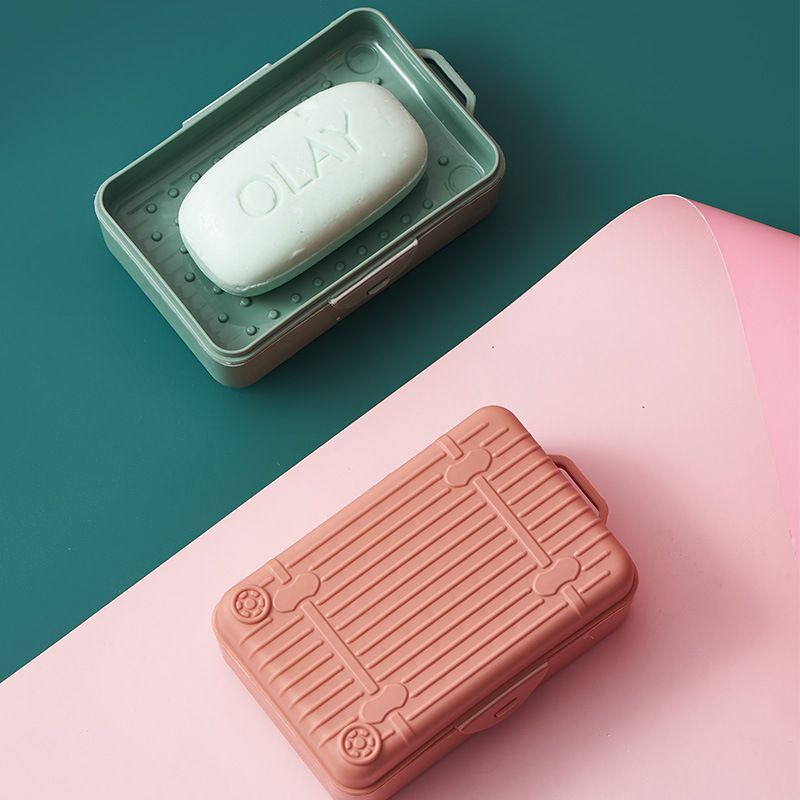 Creative portable suitcase soap box, travel double-layer waterproof soap box, plastic draining handmade soap storage box Specification drawing