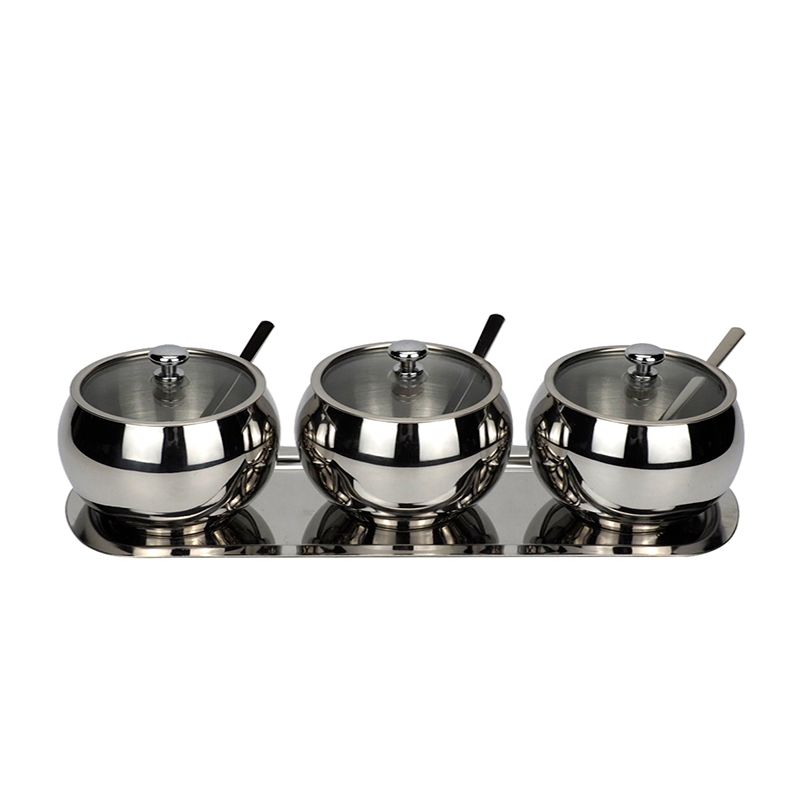 304 不锈钢三味调味盒调味架家用调味罐味精鸡精罐加大加厚