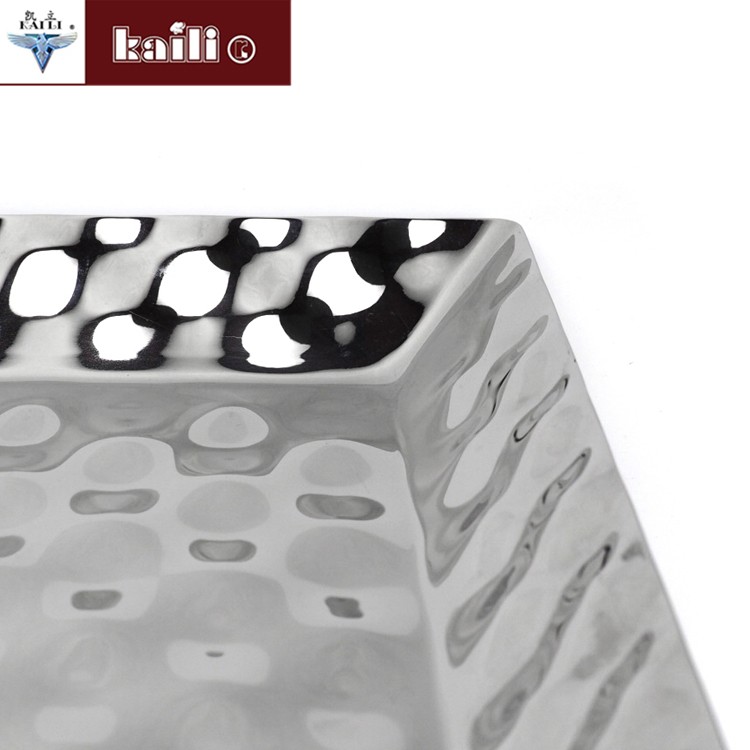 Stainless steel square and rectangular hand-made craft plates, living room hotel fruit plates, pastry plates, candy plates detail image 5