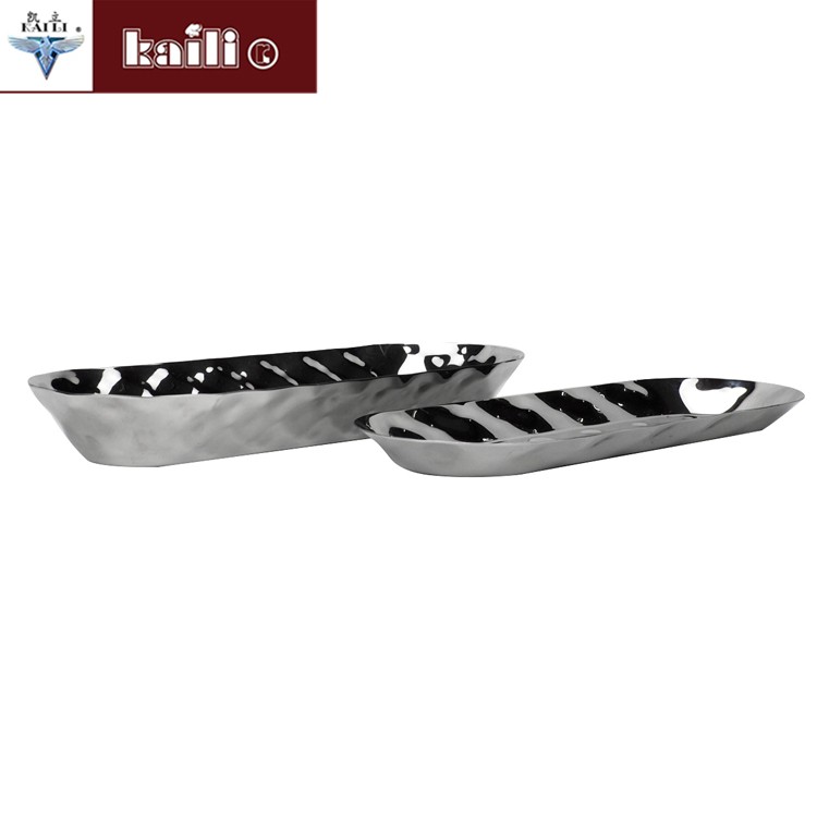 Stainless steel oval-shaped hand-hammered craft plates, living room hotel fruit plates, pastry plates, candy plates detail image 1