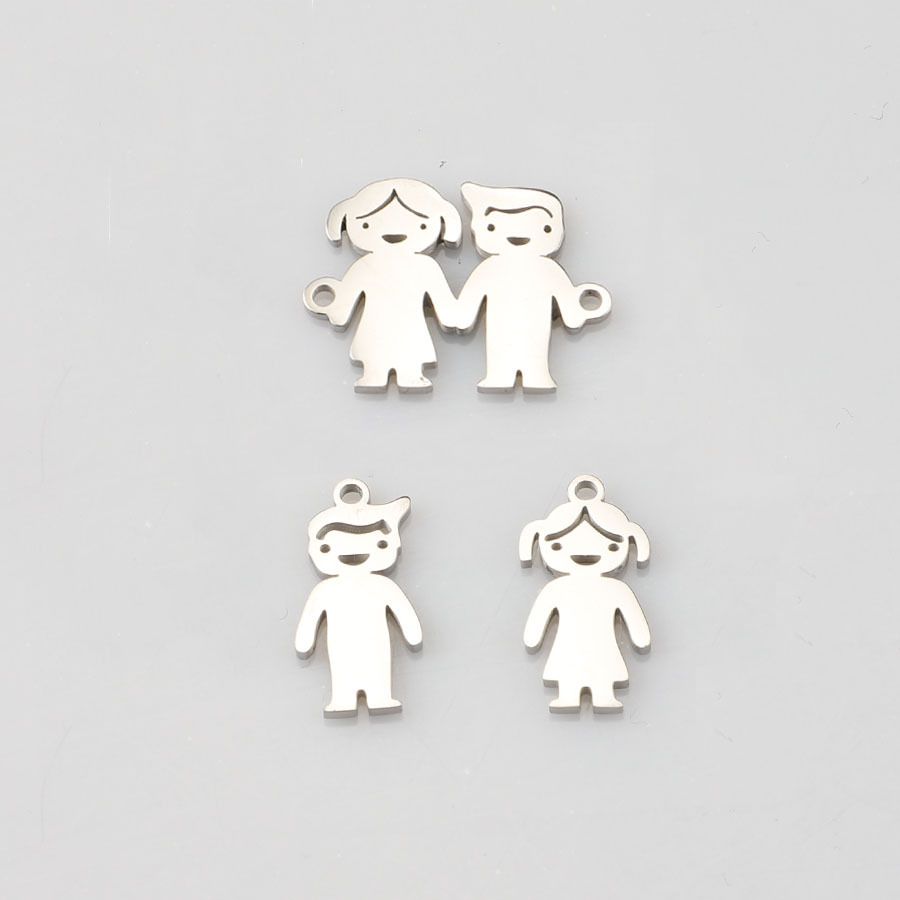 The polished mirror-finish titanium steel golden steel color boy and girl pendant does not fade details Picture