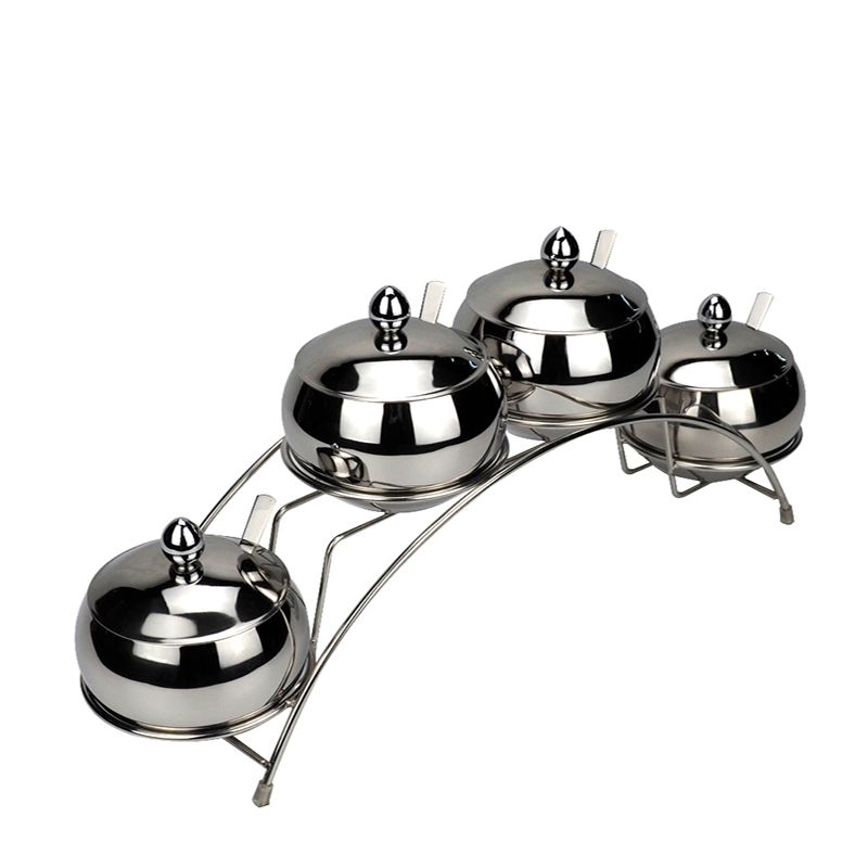 304不锈钢四味调味盒调味架家用调味罐味精鸡精罐亮光加大加厚