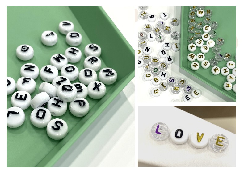 Acrylic convex letter beads 6*10mm, scallion powder gilding diy children's toy accessories detail image 6