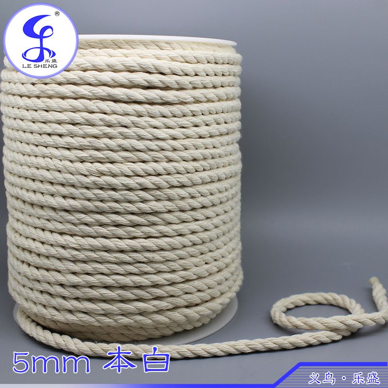 5mm挂毯绳手工编织用绳三股扭绳麻花绳环保纯棉 本白色陀螺绳详情图3