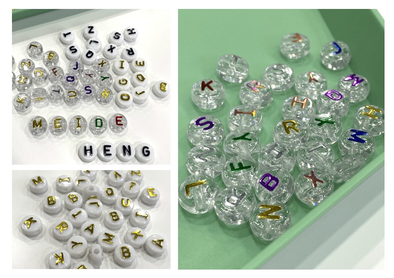 Acrylic convex letter beads 6*10mm, scallion powder gilding diy children's toy accessories detail image 5