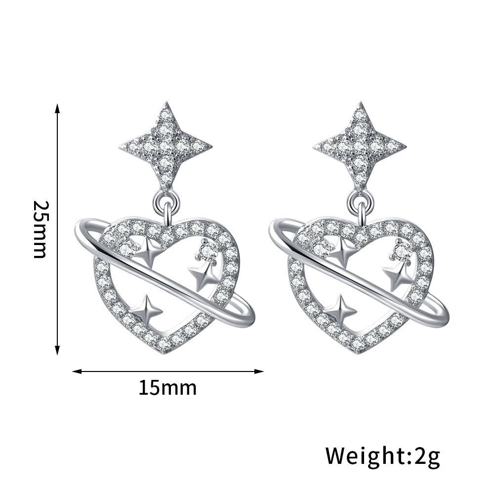 The classic Korean-style heart-shaped earrings are slightly inlaid with starry sky heart stud earrings that do not fade Application Scenario