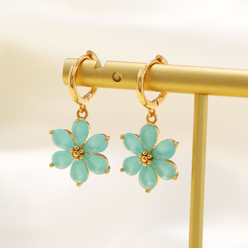 The new summer six-leaf flower earrings and zirconium flower ear rings do not fade Specification image