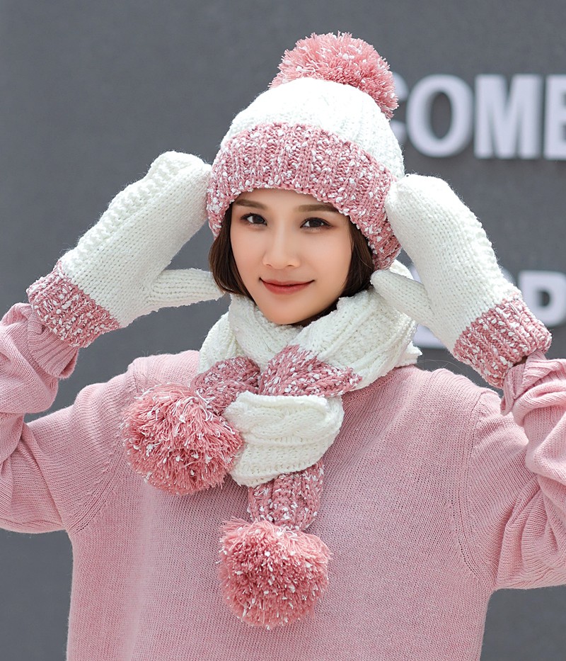 Jane Eyre Silk Connection [3-piece Set] Hat for Girls in Winter, Korean version, Versatile for Students, Woolen Hat for Girls, Sweet and cute, Knitted Hat for Ear protection and Warmth detail image 6