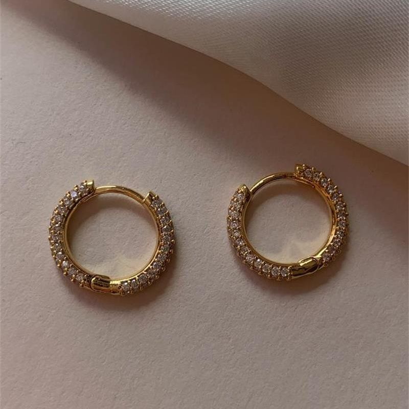 Classic best-selling round copper gold-plated jewelry with full diamond ear rings and slightly inlaid zircon earrings that do not fade
