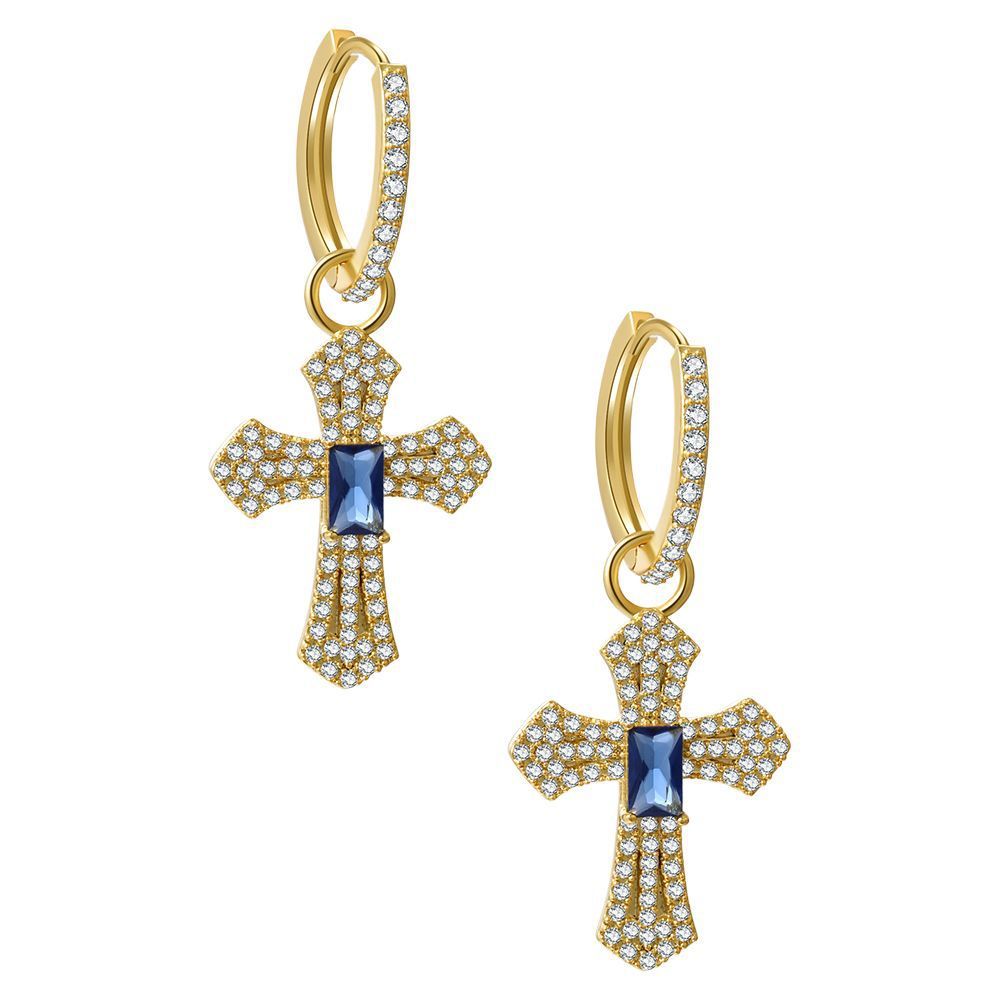 New cross-border sapphire cross earrings with micro-inlaid European and American style earrings that do not fade Application Scenario