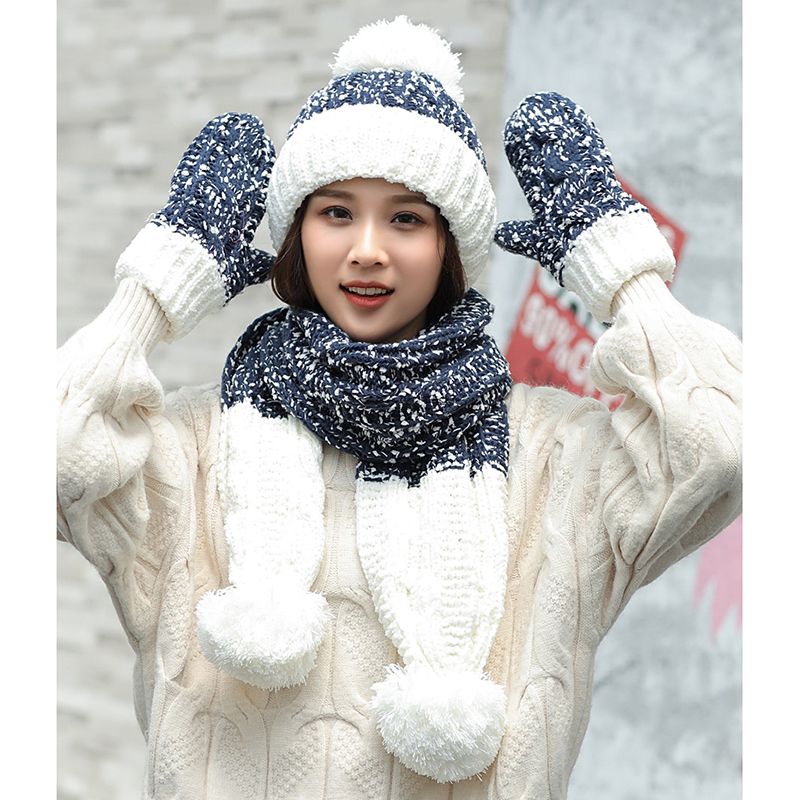 Jane Eyre Silk Connection [3-piece Set] Hat for Girls in Winter, Korean version, Versatile for Students, Woolen Hat for Girls, Sweet and cute, Knitted Hat for Ear protection and Warmth