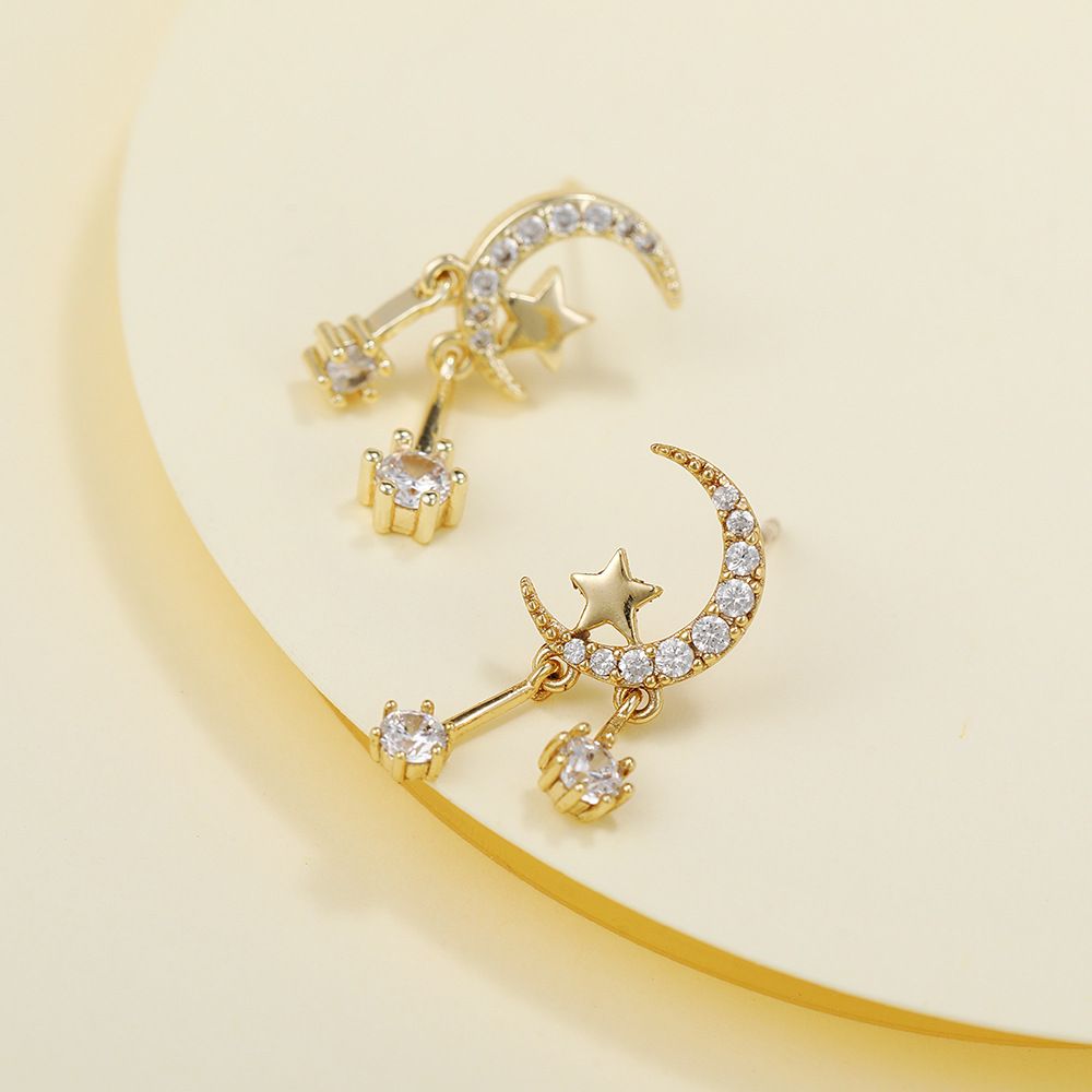 The new Korean-style heart-shaped earrings with micro-inlaid zircon double heart earrings do not fade Specification image