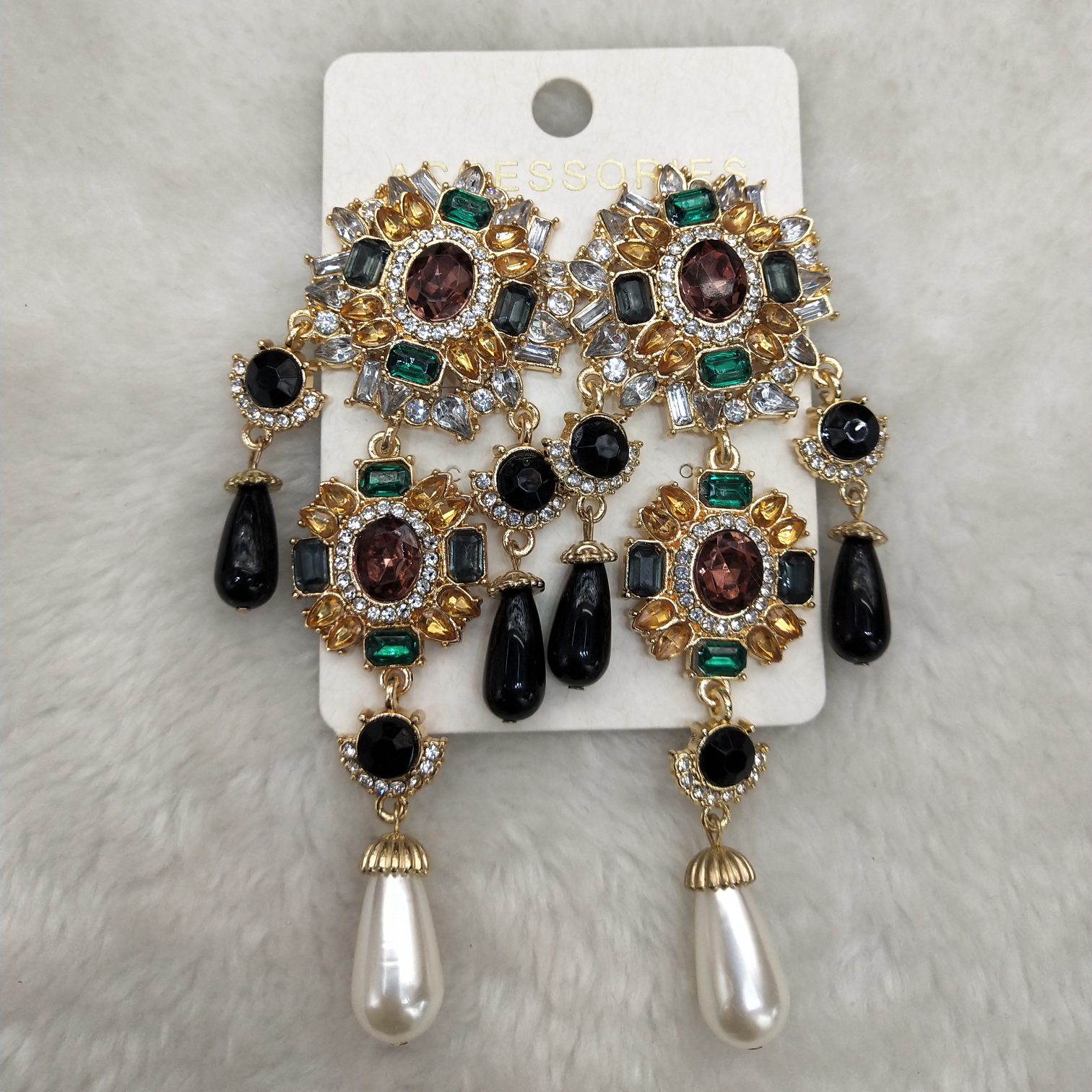 Z新款欧美大牌夸张耳环个性撞色水晶珍珠吊坠耳坠Big Earrings