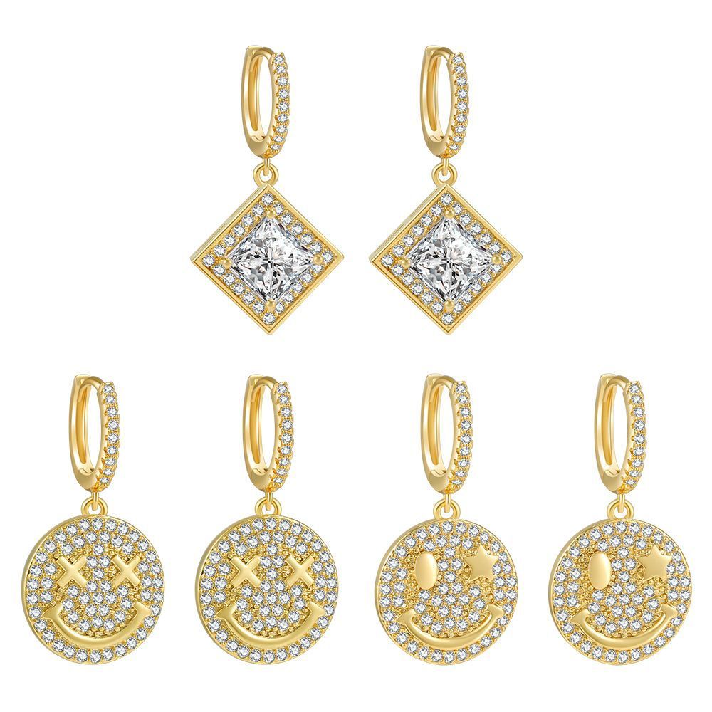 ns Wind Full diamond smiling face earrings and accessories, cute smile earrings that do not fade