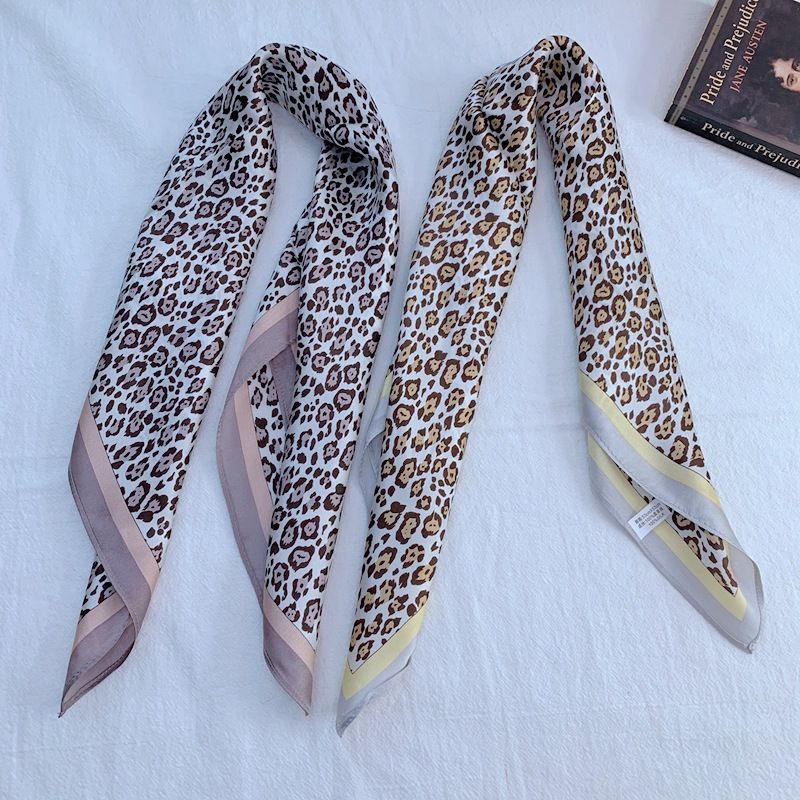 Leopard Print Mulberry Silk Silk Scarf Small Square Towel Fresh And Lovely Accessories All Match Series