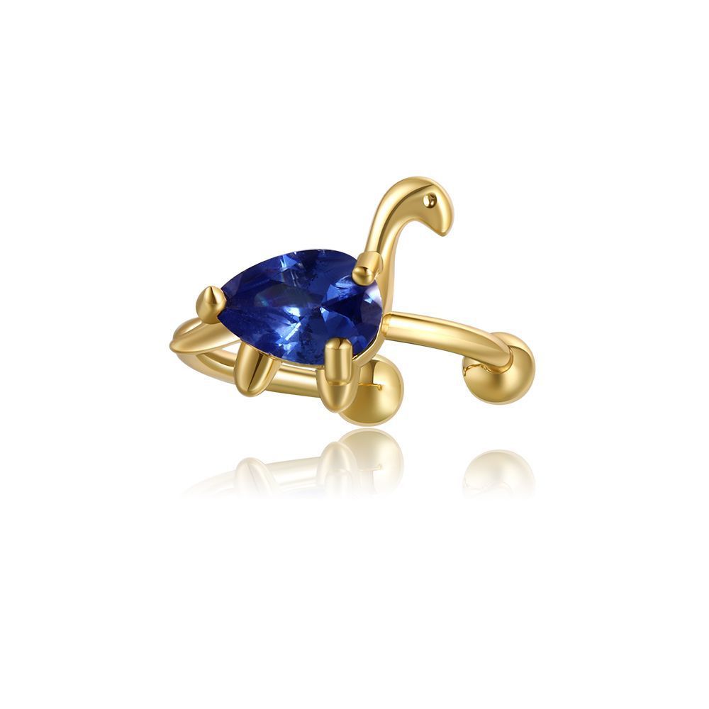 Zirconium small dinosaur ear bone copper gold-plated jewelry without ear holes, small animal earrings that do not fade