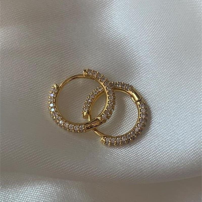 Classic best-selling round copper gold-plated jewelry with full diamond ear rings and slightly inlaid zircon earrings that do not fade details Picture