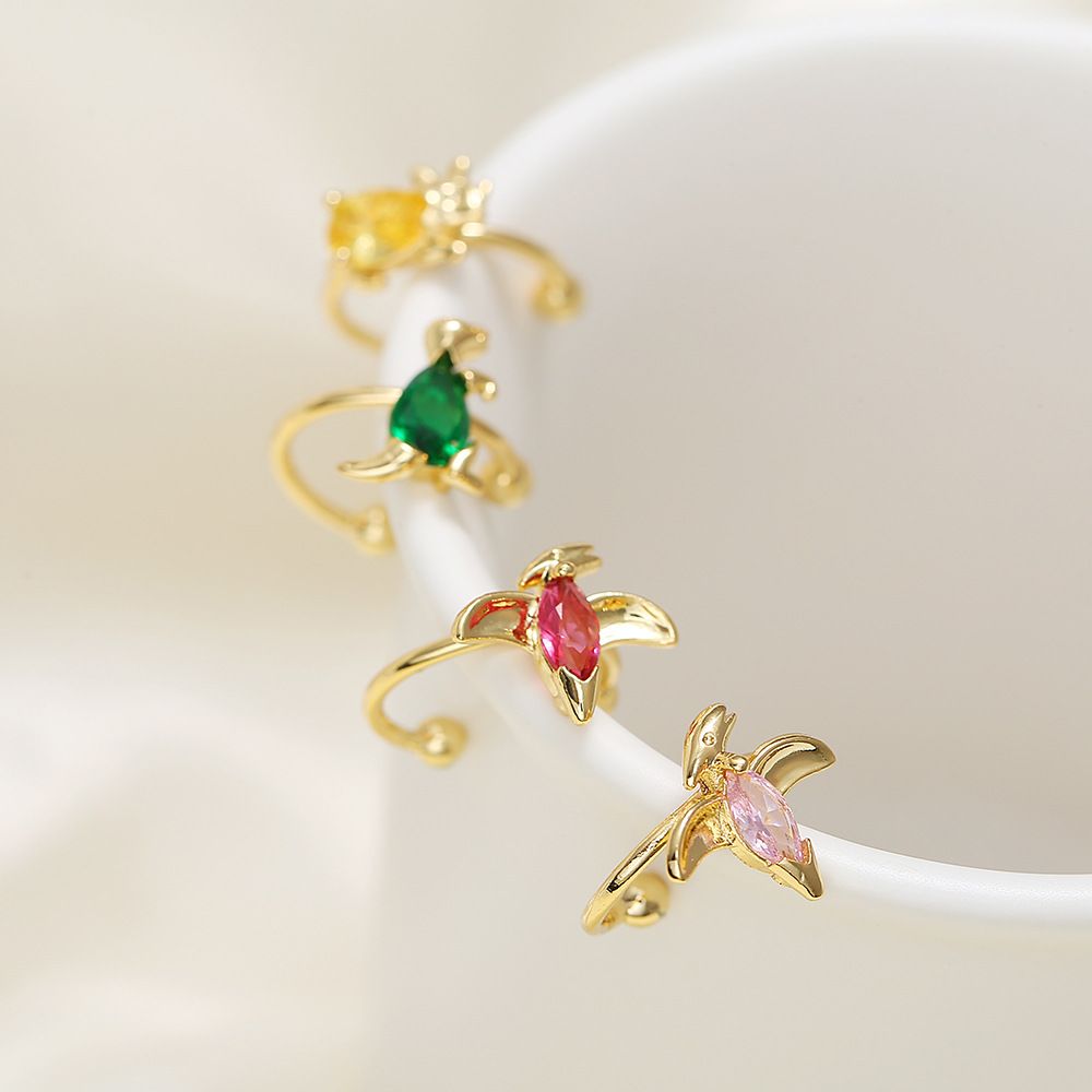 Zirconium small dinosaur ear bone copper gold-plated jewelry without ear holes, small animal earrings that do not fade details Picture