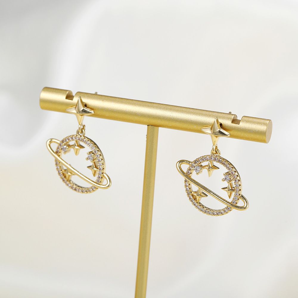 Korean version creative Planet earrings with micro-inlaid cosmic planet earrings do not fade
