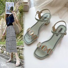 Slippers for women's summer outerwear fashion 2021 New thick-soled metal chain buckle open-toe flat bottom Instagram trendy cool slippers 1060