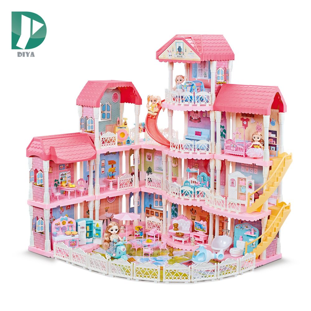 豪华大尺寸玩具4层别墅娃娃屋带楼梯滑梯小芭比娃娃