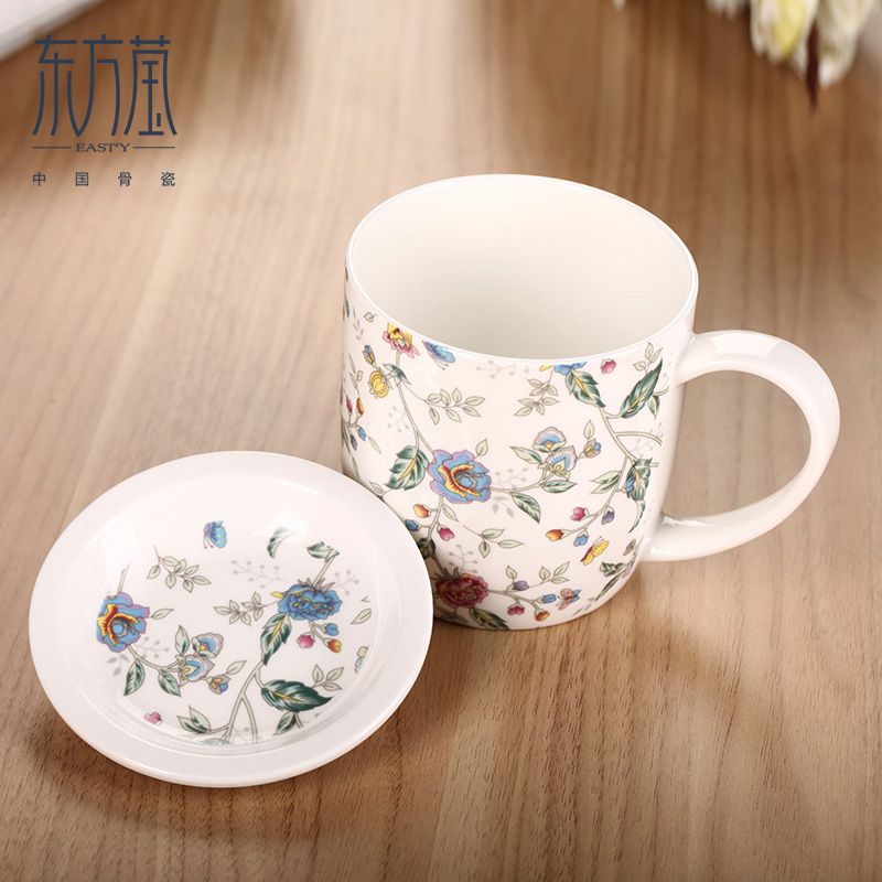 Ceramic cup LIDS, bone China cups, water cups, cup sets, European country-style floral cups, breakfast cups, coffee cups, milk cups, juice cups Item Picture