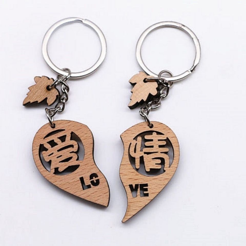 Wooden couple keychain series mixed