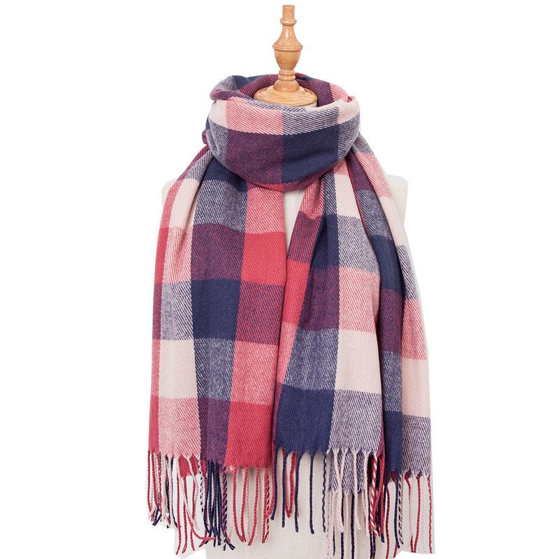 Jian Ai Si Yuan Amazon European and American autumn and winter faux cashmere red check double-sided color check tassel scarves, women's scarves, large shawls wholesale Item Picture