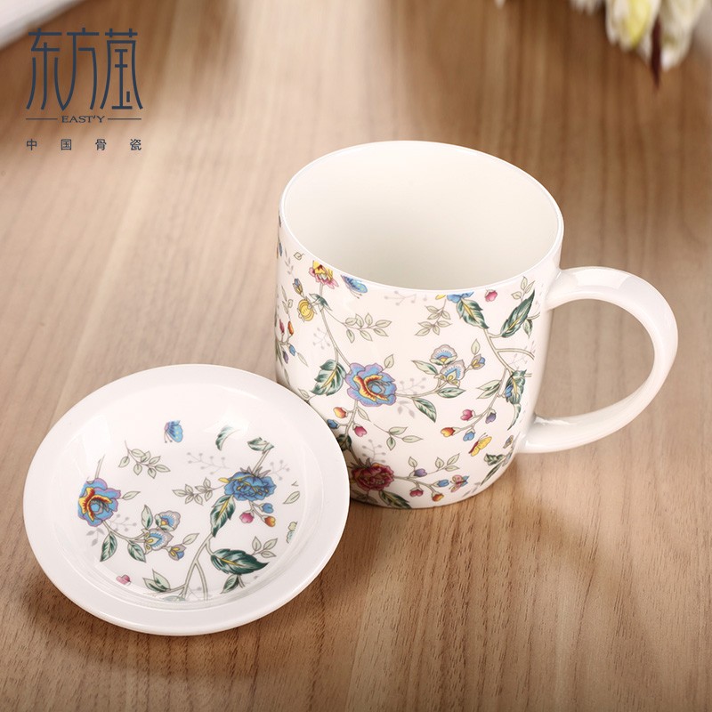 Ceramic cup LIDS, bone China cups, water cups, cup sets, European country-style floral cups, breakfast cups, coffee cups, milk cups, juice cups detail image 3