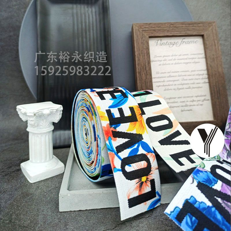 Spot Wholesale Digital Print Love Elastic Band Floral Jacquard Woven Belt Shoe Bag Culottes Elastic Clothing Accessories Specification drawing
