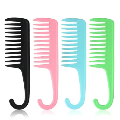 Home Hair Large Curved Comb Transparent Wide Tooth Comb Large Curly Hair Travel Comb Pp Plastic Curved Hook Large Tooth Comb Wholesale