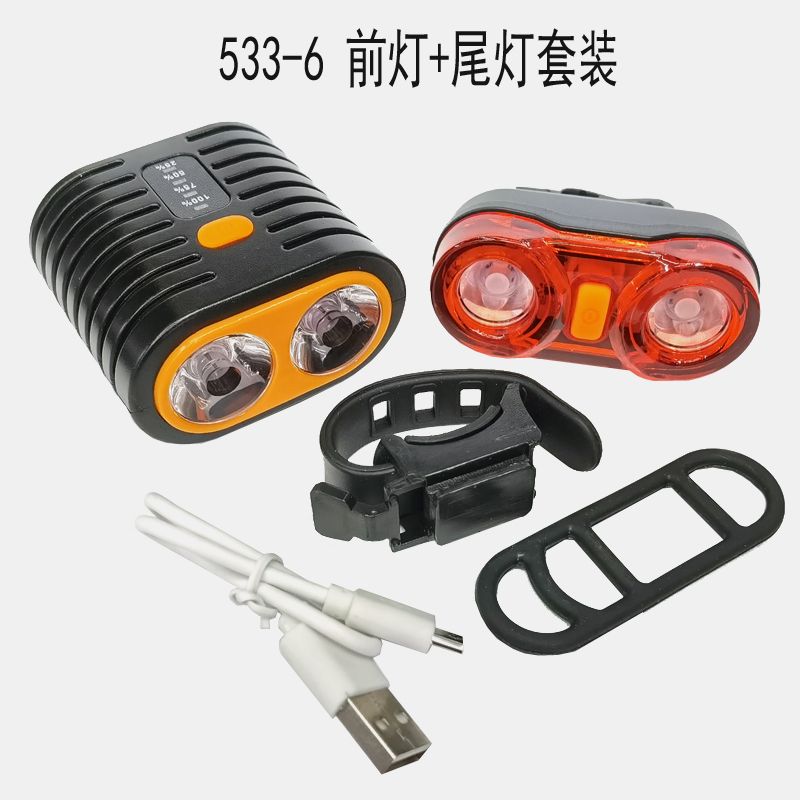 533-6USB Rechargeable Bike Headlight taillight Set Mountain bike headlight safety warning taillight