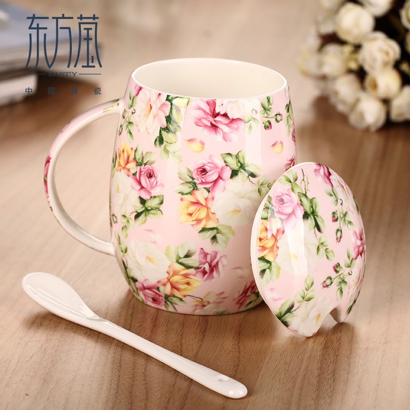 Ceramic cups, bone China cups, water cups, tea cups, single cups, waist drum cups, European country-style floral cups, internet-famous cups, coffee cups detail image 4