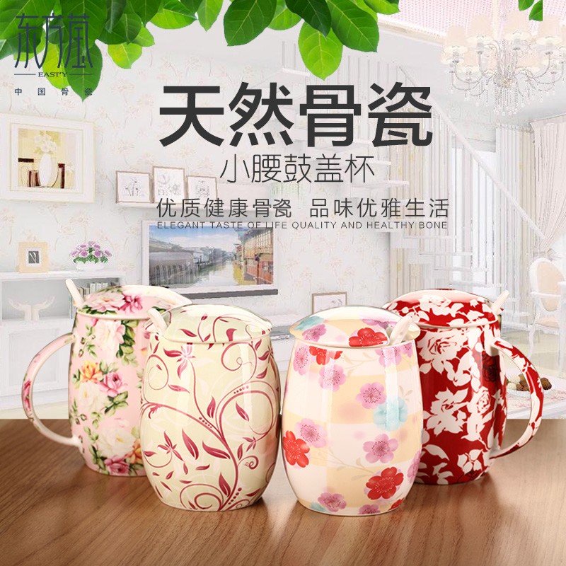 Ceramic cups, bone China cups, water cups, tea cups, single cups, waist drum cups, European country-style floral cups, internet-famous cups, coffee cups detail image 6