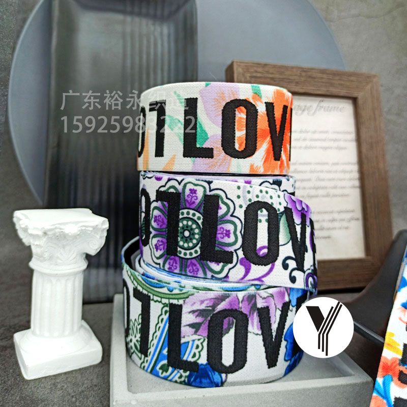Spot Wholesale Digital Print Love Elastic Band Floral Jacquard Woven Belt Shoe Bag Culottes Elastic Clothing Accessories Item Picture