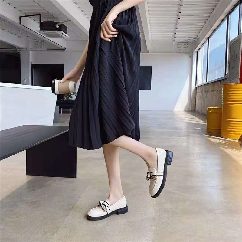 European Station Fashion Leather Temperament Square Head Literary Retro Lady Chunky Heel Shoes Women 2021 Spring/Summer New 113